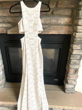 Ivory Lace Cutout Evening Gown